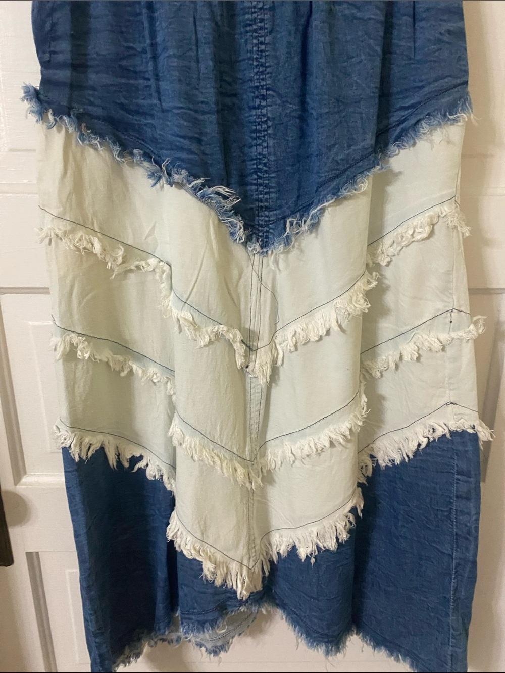 NWT Young Threads Boho Distressed Denim Tiered Maxi Skirt - Medium - Picture 7 of 10